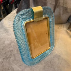 1990er Jahre Barovier Stil Art Deco Türkis Murano Glas und Messing Bilderrahmen