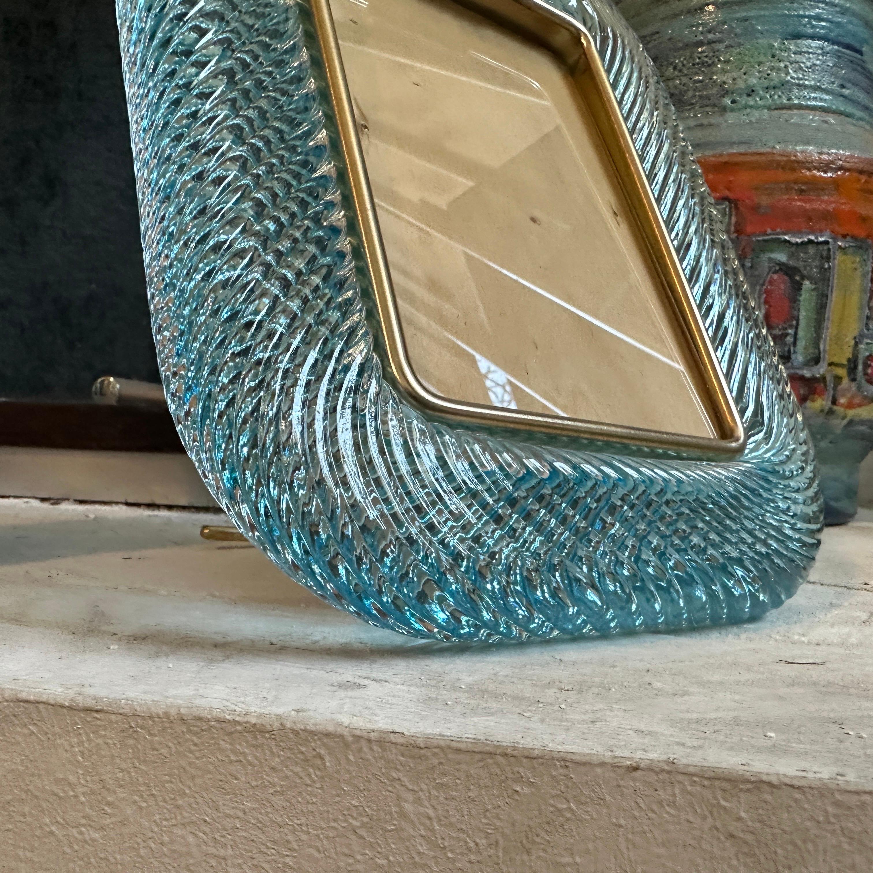 1990er Jahre Barovier Stil Art Deco Türkis Murano Glas und Messing Bilderrahmen im Angebot 1
