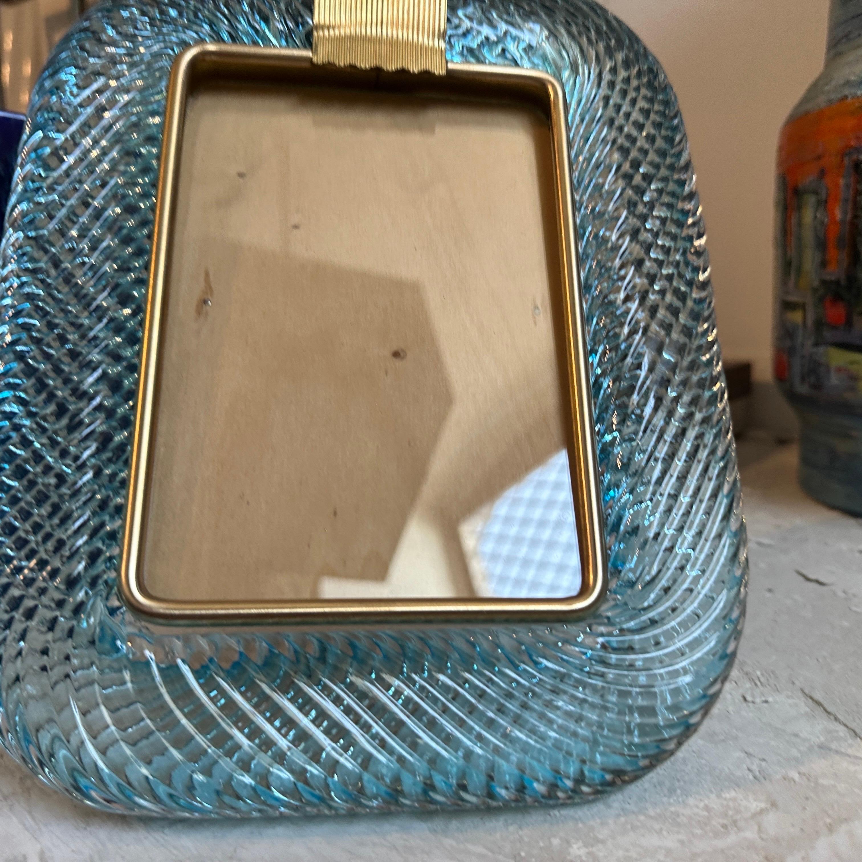 1990er Jahre Barovier Stil Art Deco Türkis Murano Glas und Messing Bilderrahmen im Angebot 2