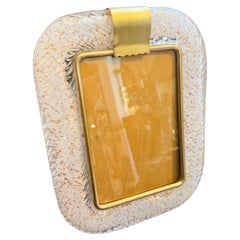 1990s Barovier Style Art Deco White and Gold Murano Glass Picture Frame