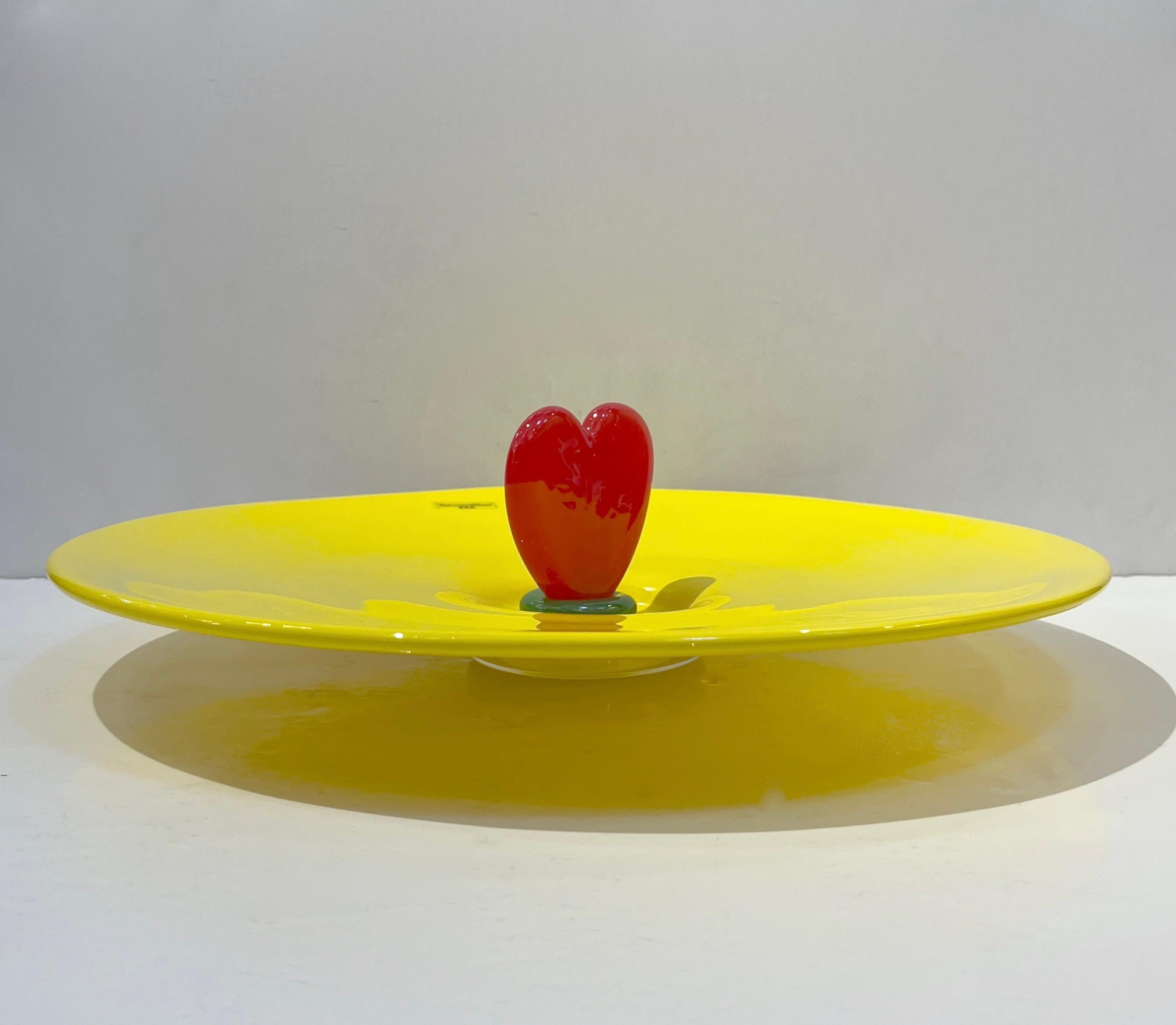 1990 Barovier & Greene & Greene Murano Yellow Red Green Heart Glass Centerpiece en vente 4