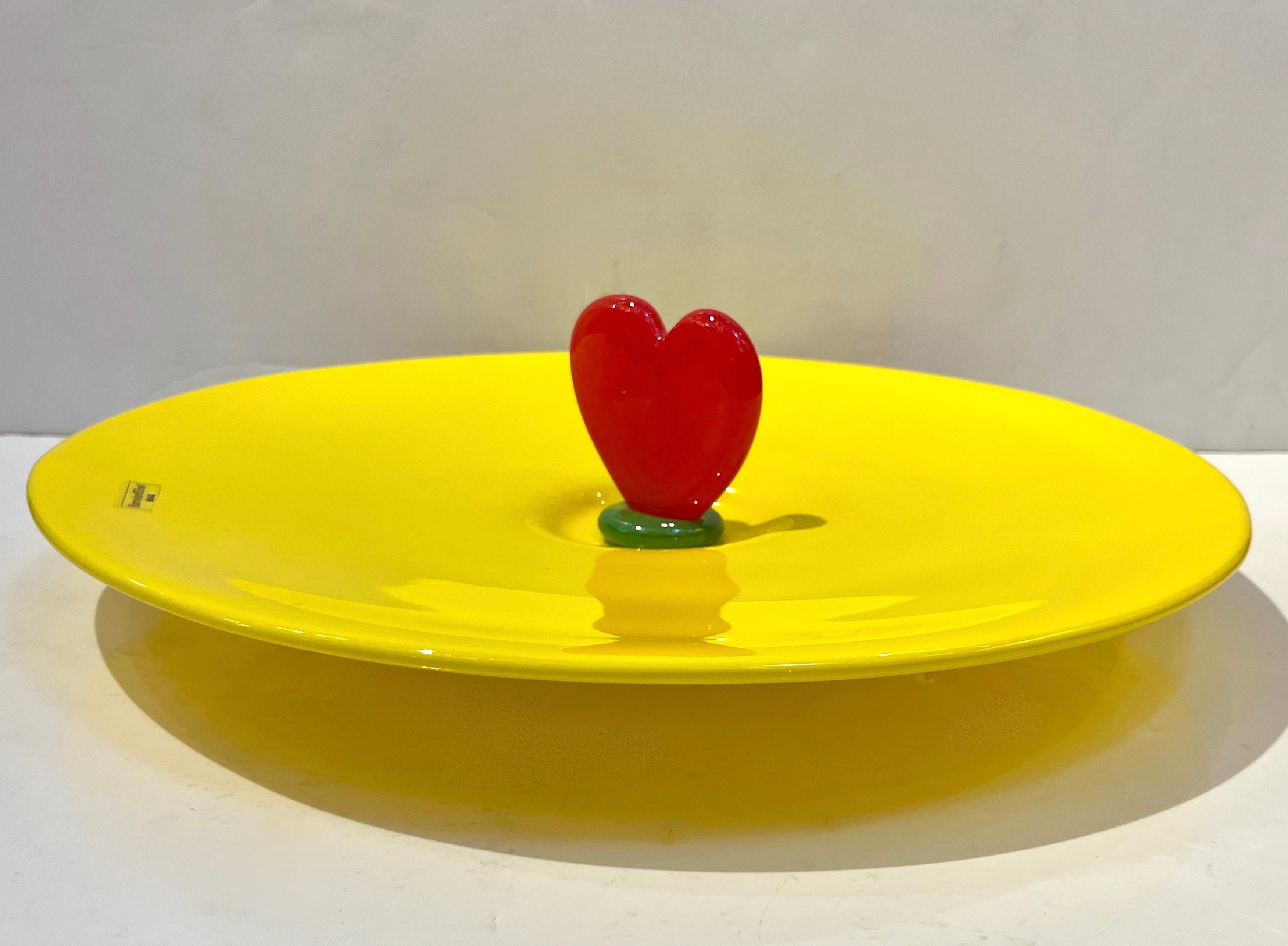 1990 Barovier & Greene & Greene Murano Yellow Red Green Heart Glass Centerpiece en vente 7
