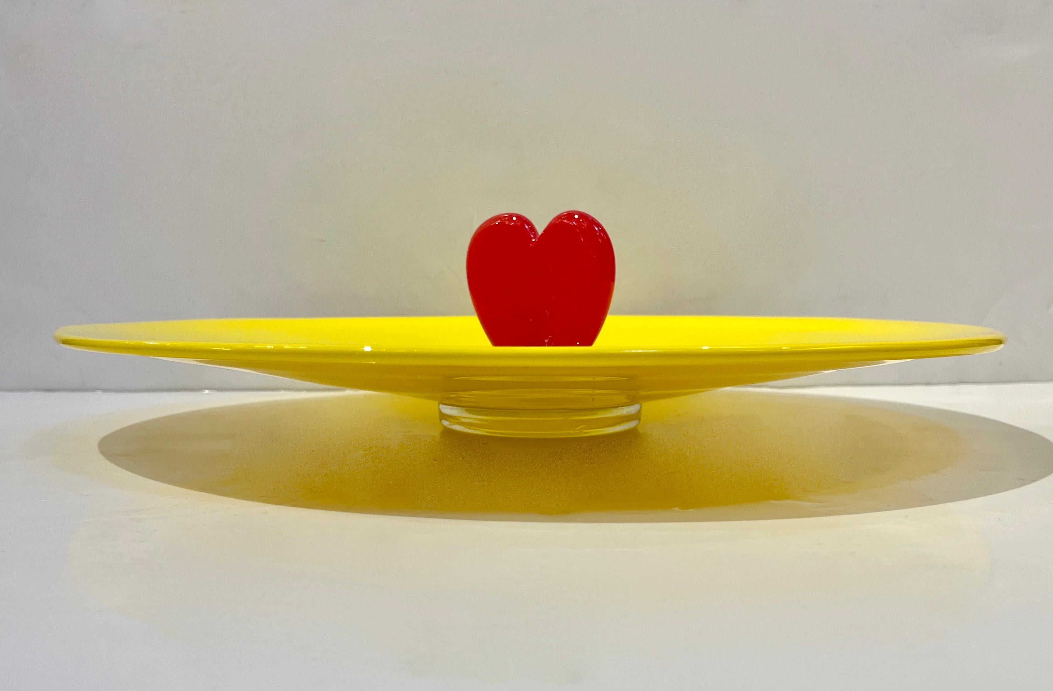 Organique 1990 Barovier & Greene & Greene Murano Yellow Red Green Heart Glass Centerpiece en vente