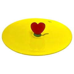 1990s Barovier & Toso Yellow Red Green Murano Glass Heart Plate Centerpiece