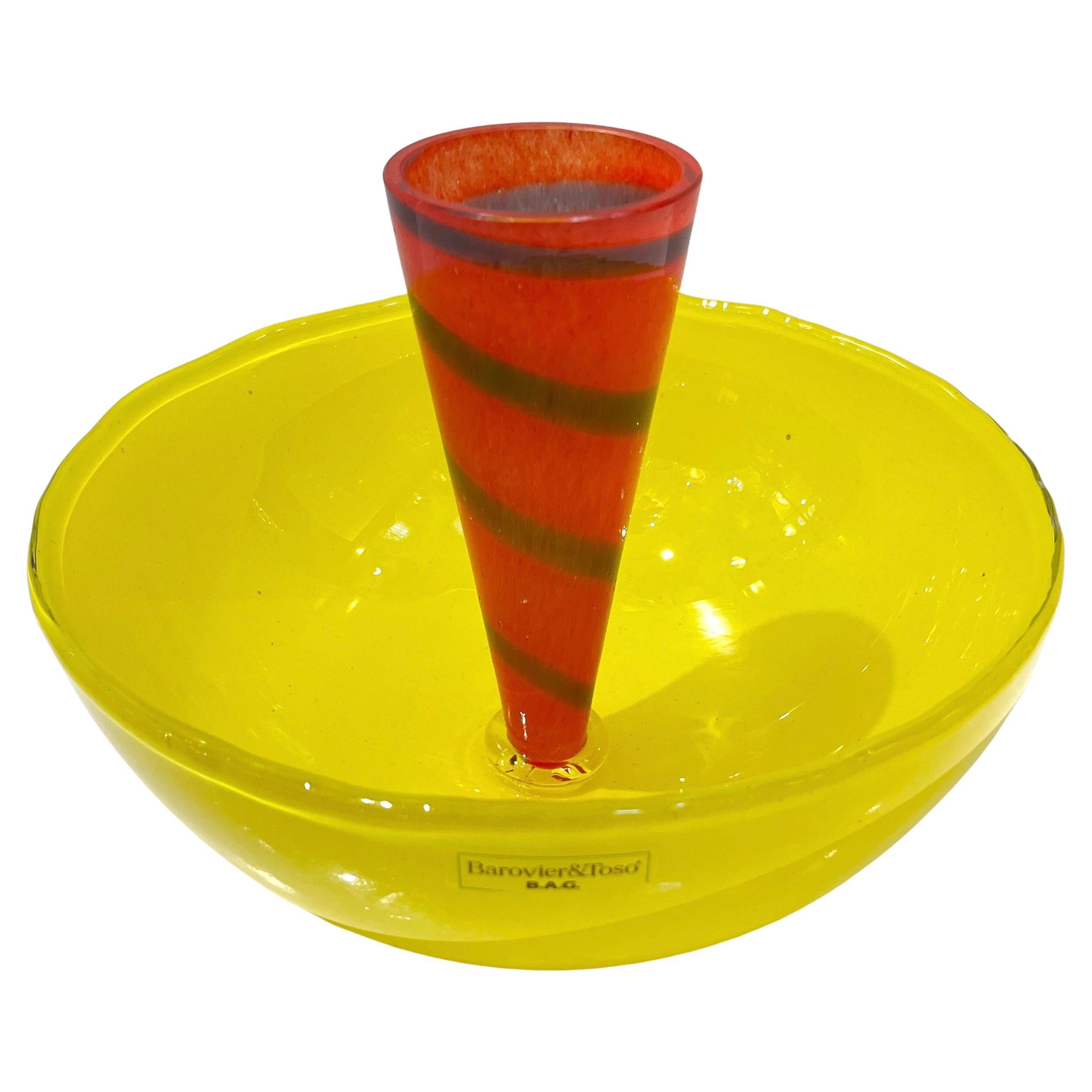 1990er Jahre Barovier & Toso Gelb Rot Murano Glas Schale Vase im Angebot