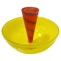 1990s Barovier & Toso Yellow Red Murano Glass Bowl Vase