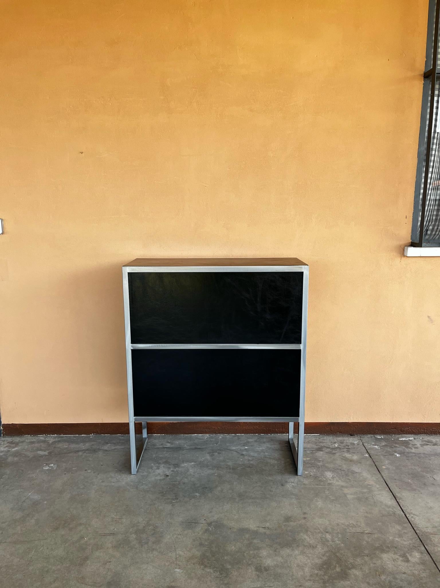1990s Baxter Black Leather and Steel Bookcases For Sale 6