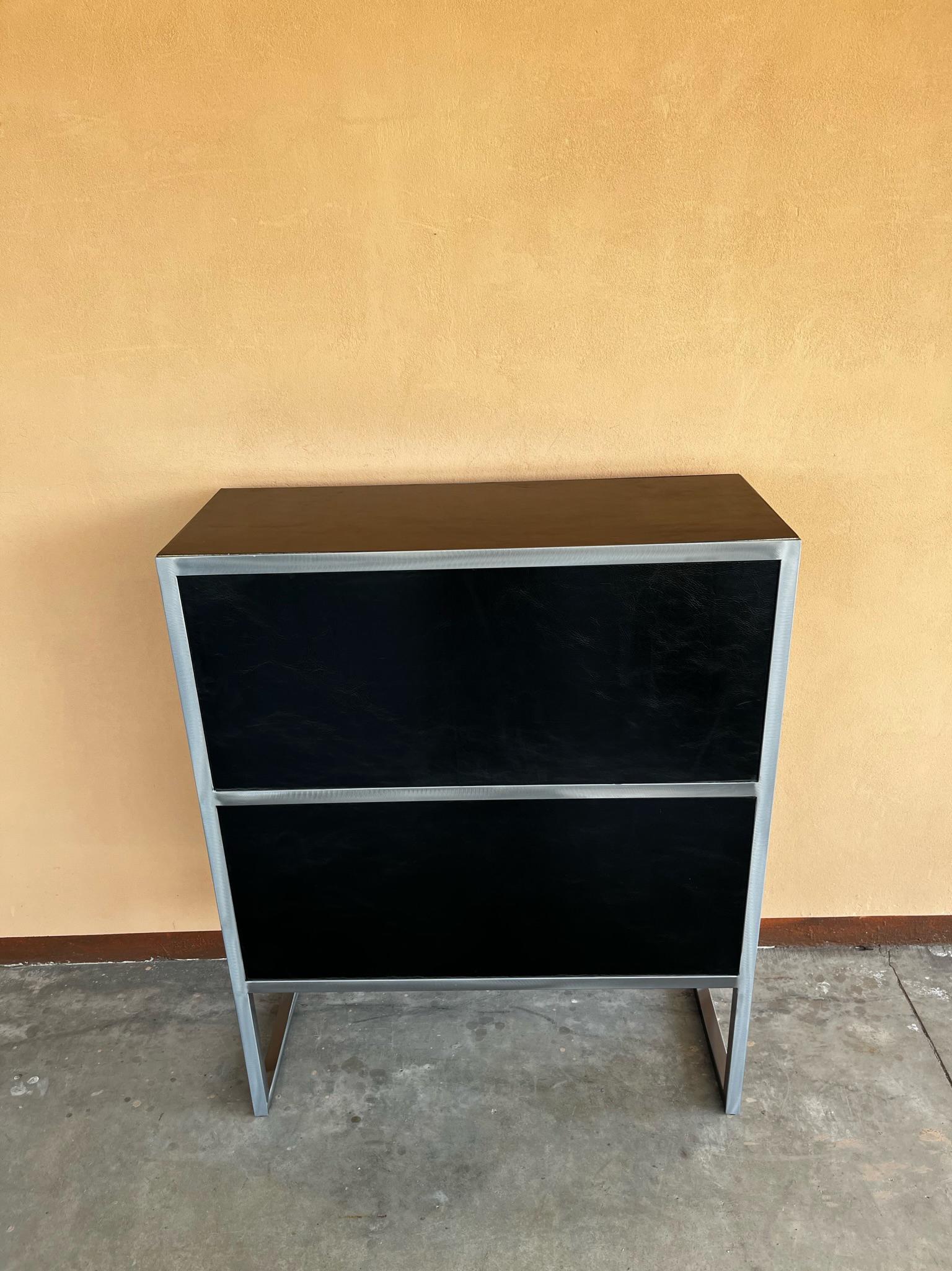 1990s Baxter Black Leather and Steel Bookcases For Sale 7