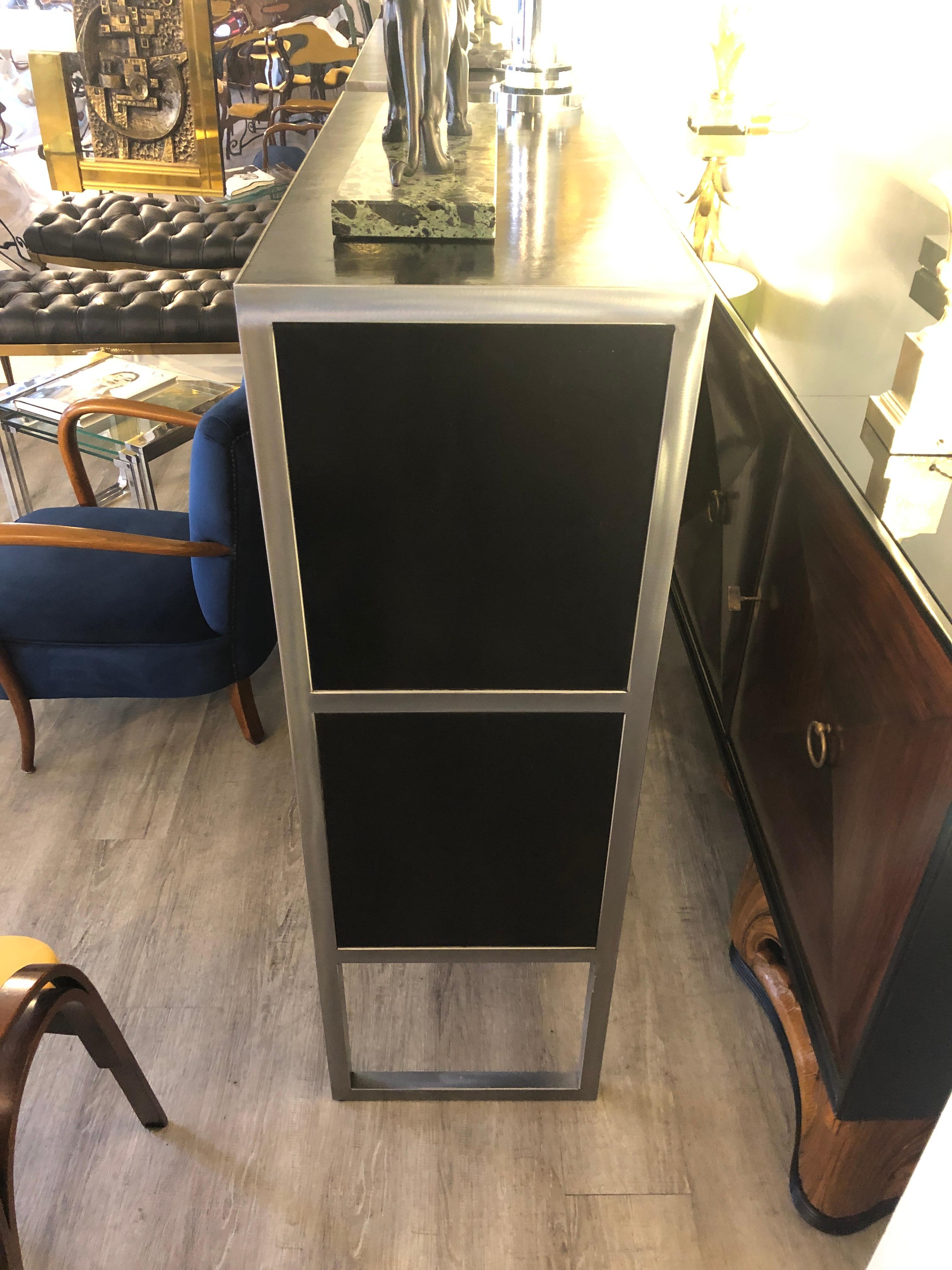 1990s Baxter Black Leather and Steel Bookcases For Sale 8