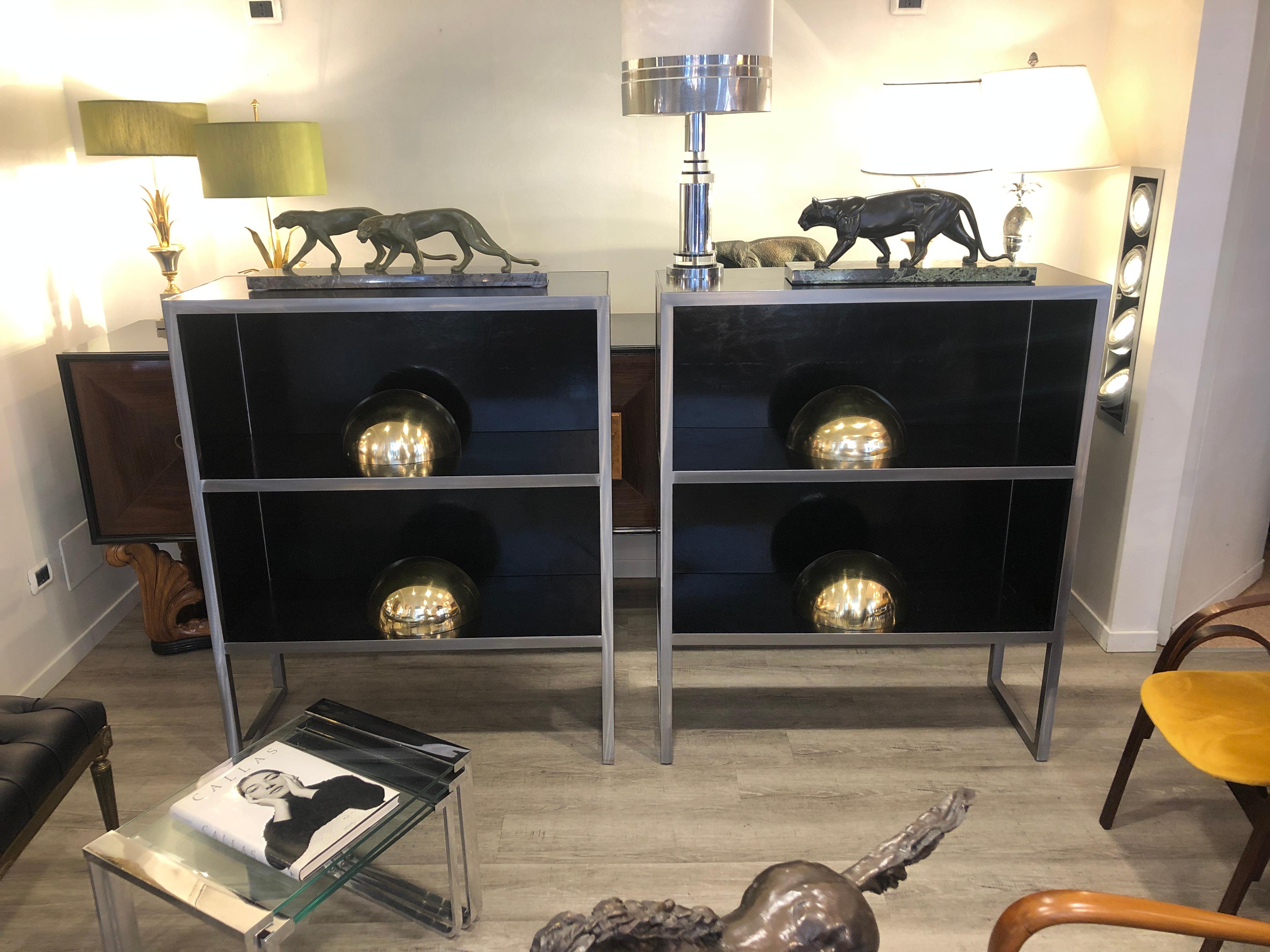 1990s Baxter Black Leather and Steel Bookcases For Sale 10
