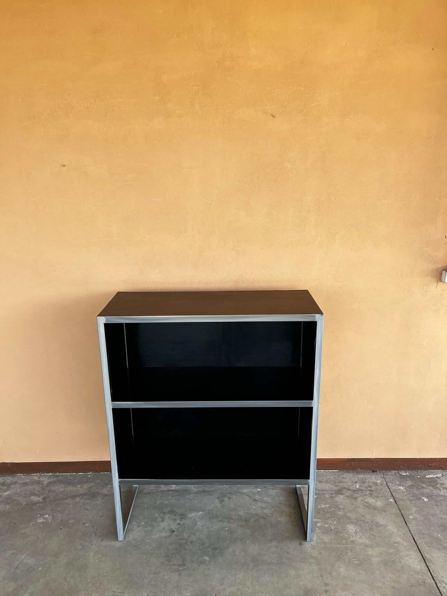 1990s Baxter Black Leather and Steel Bookcases For Sale 4