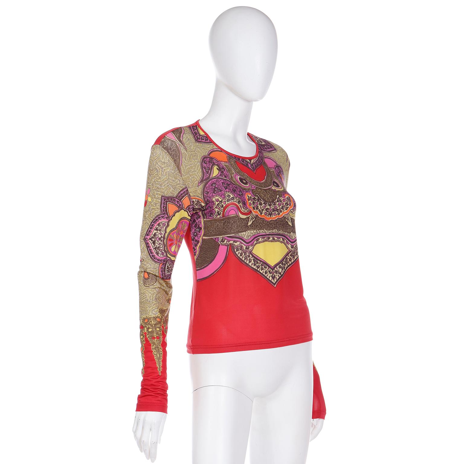 1990s Bazar Christian Lacroix Vintage Chinese Dragon Print Long Sleeve Top For Sale 1