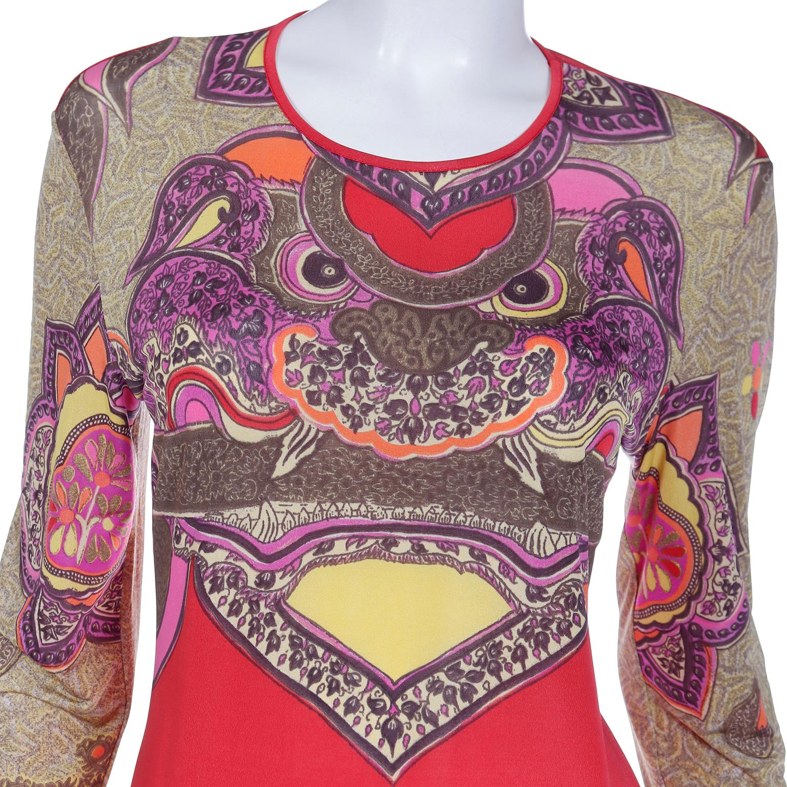 1990s Bazar Christian Lacroix Vintage Chinese Dragon Print Long Sleeve Top For Sale 2