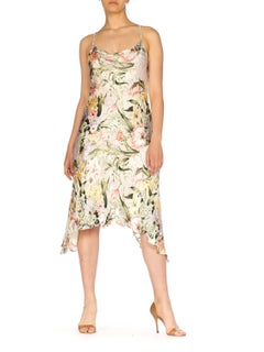 Beaded Bias Cut Floral Dress, 1990s