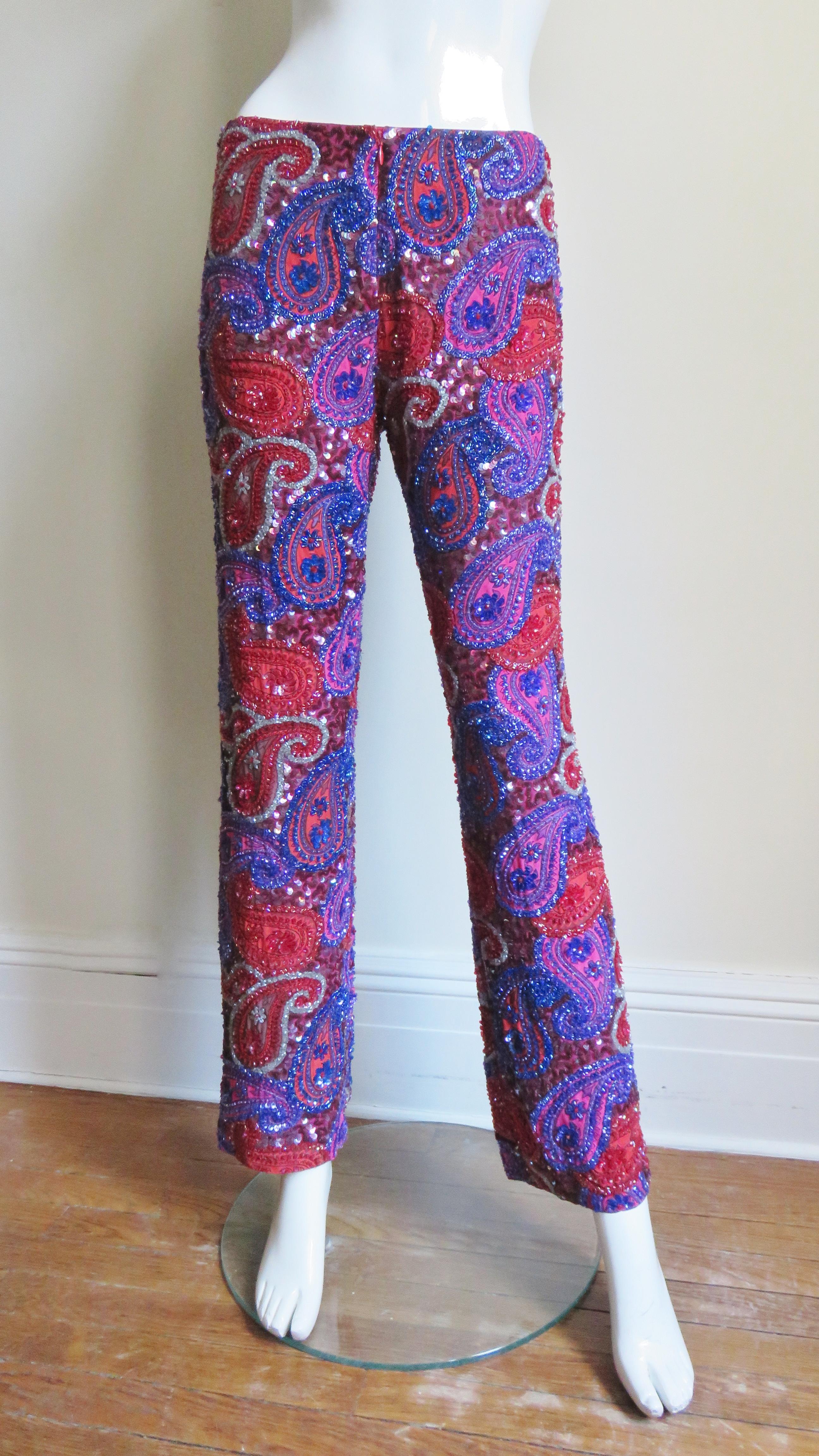  Christiana New Silk Beaded Pants 1990s In Excellent Condition For Sale In Water Mill, NY