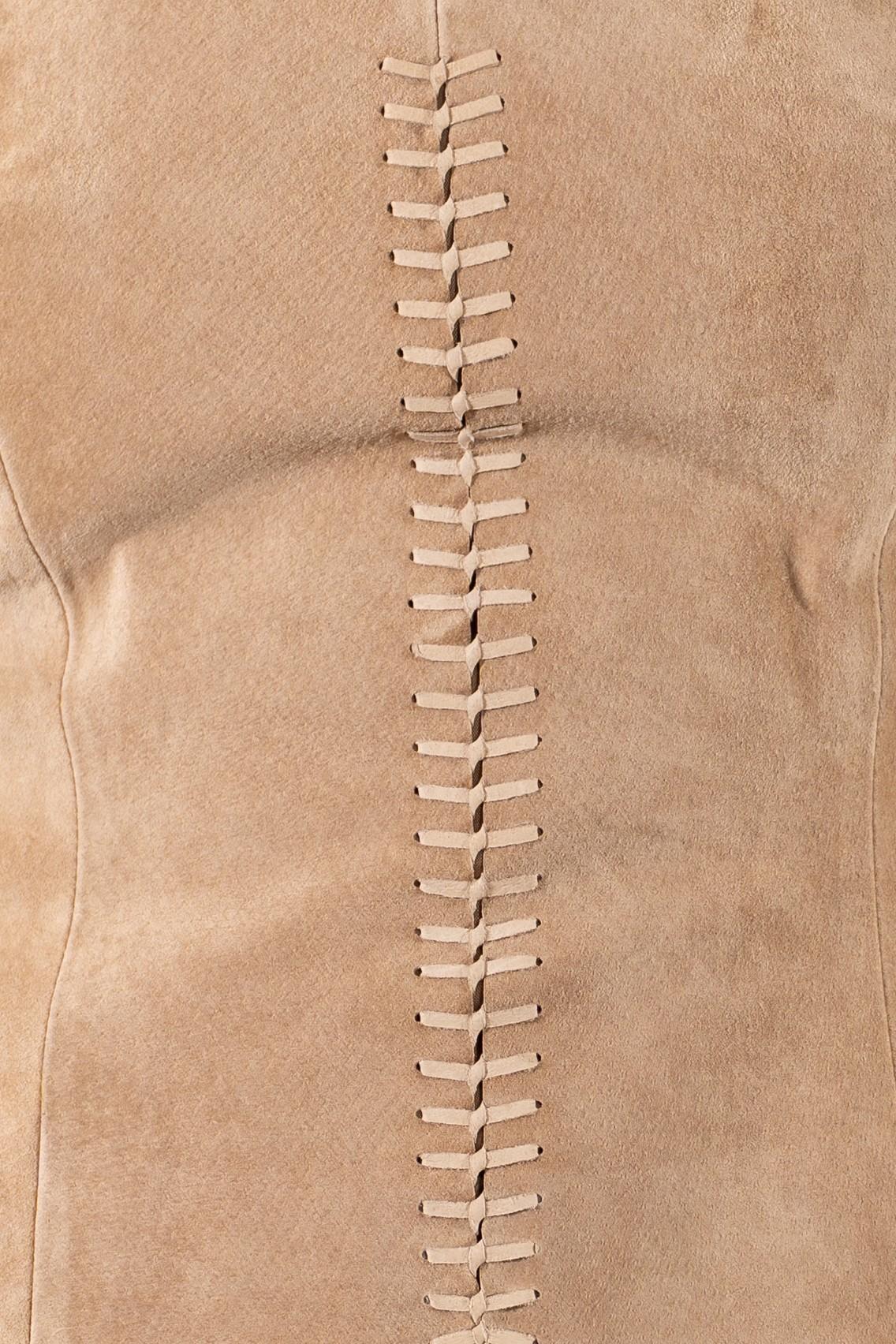 1990S Beige & Brown Floral Appliqué Suede Halter Top Pants Ensemble For Sale 6