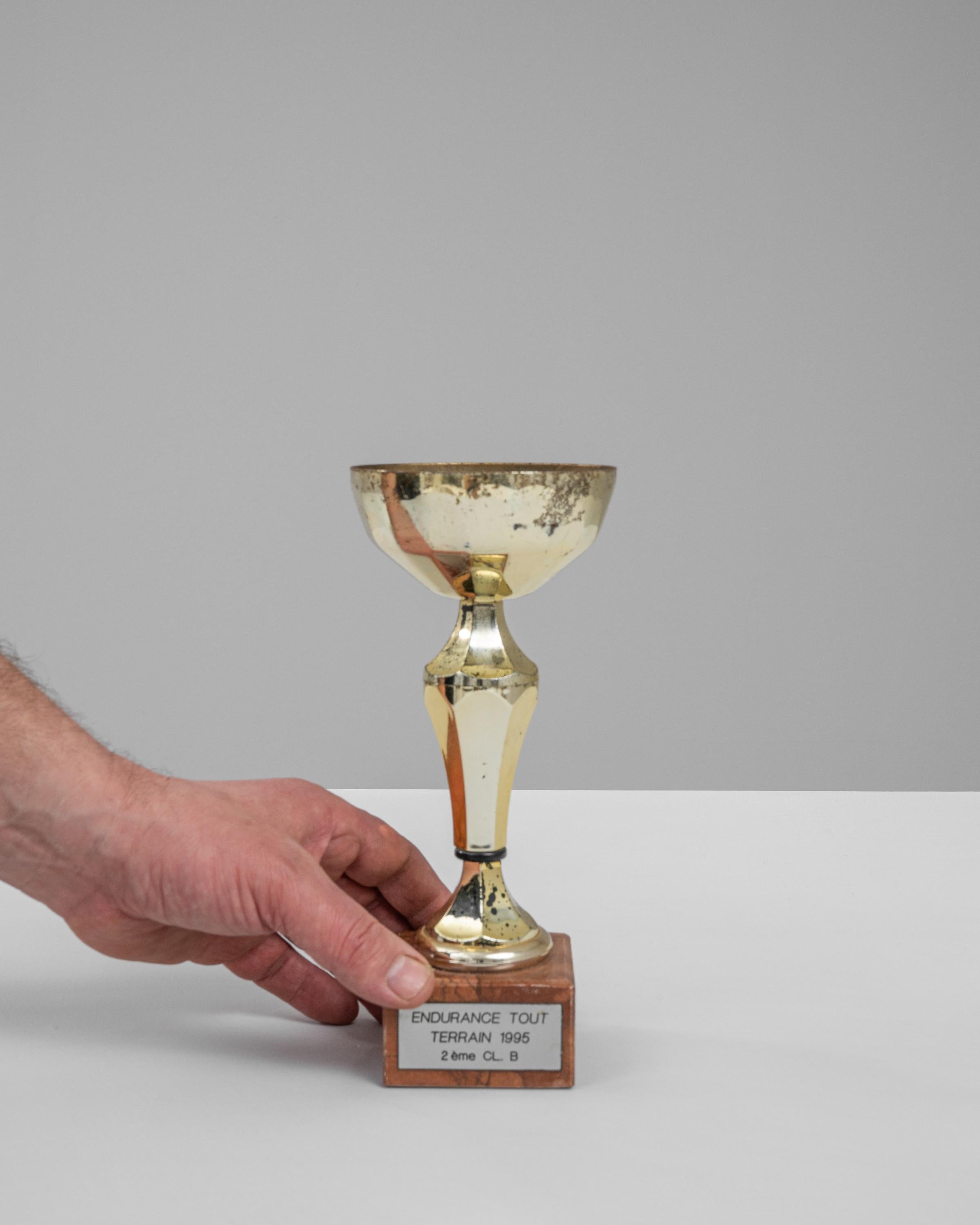This 1990s Belgian Metal & Marble Goblet is a symbol of triumph and the indomitable spirit of competition. Awarded for 'Endurance Tout Terrain' in 1995, this goblet is a testament to the resilience and fortitude required in the demanding sport of
