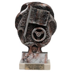 Retro 1990s Belgian Metal & Marble Trophy