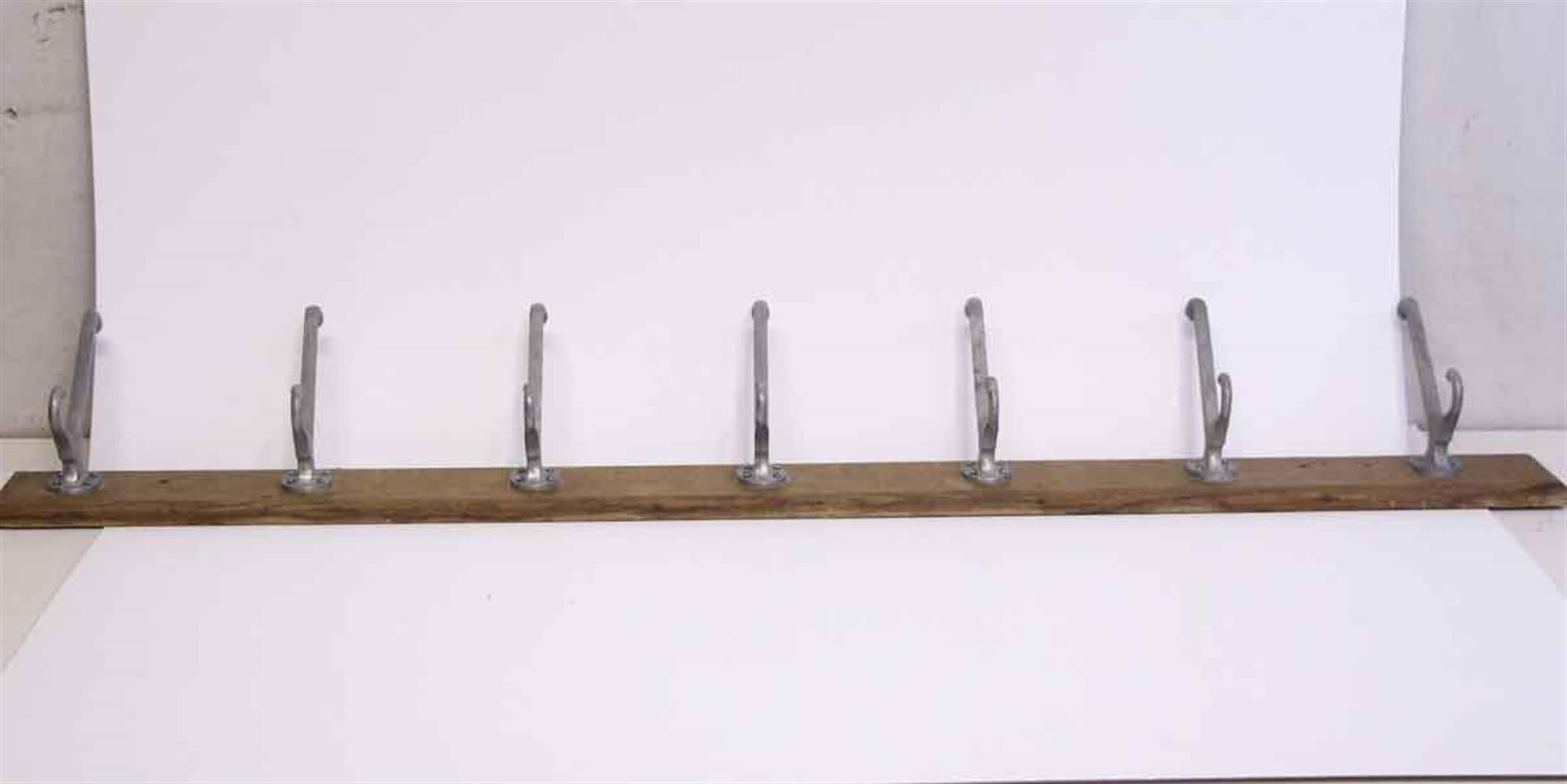 1990s Belgium Wall Mounted Coat Rack with Seven Hooks on a Wooden Plank In Good Condition In New York, NY