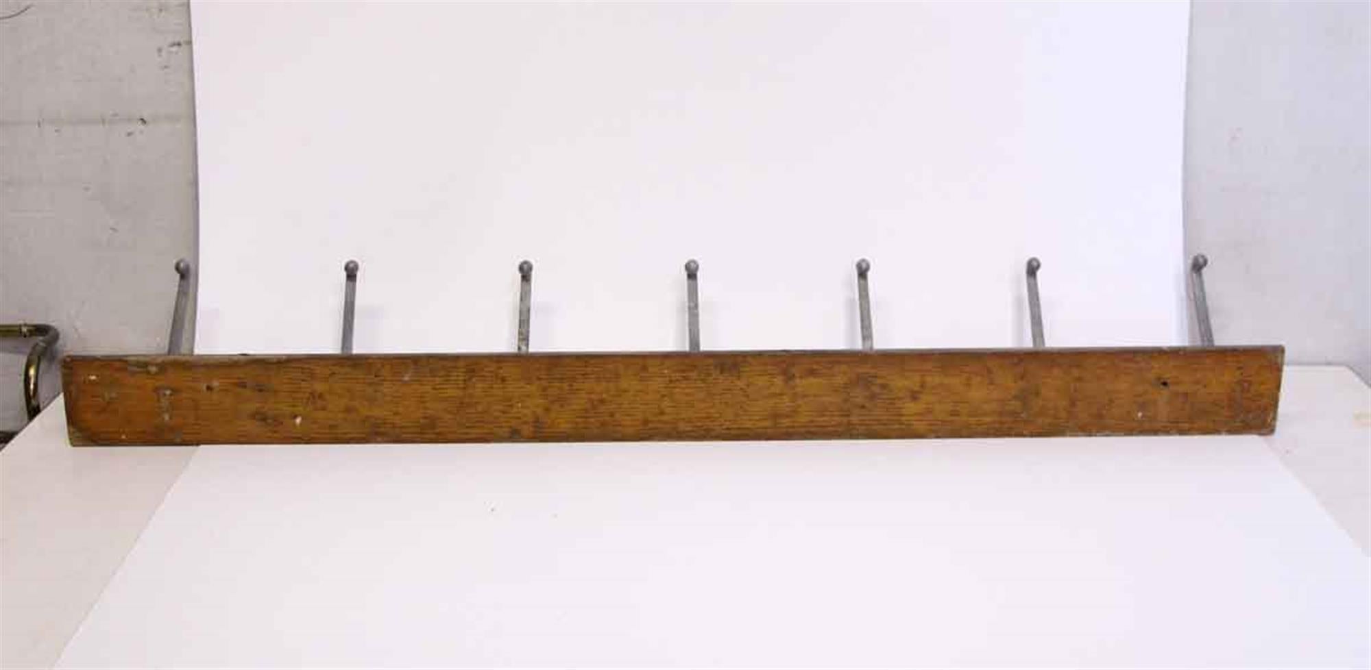 Late 20th Century 1990s Belgium Wall Mounted Coat Rack with Seven Hooks on a Wooden Plank