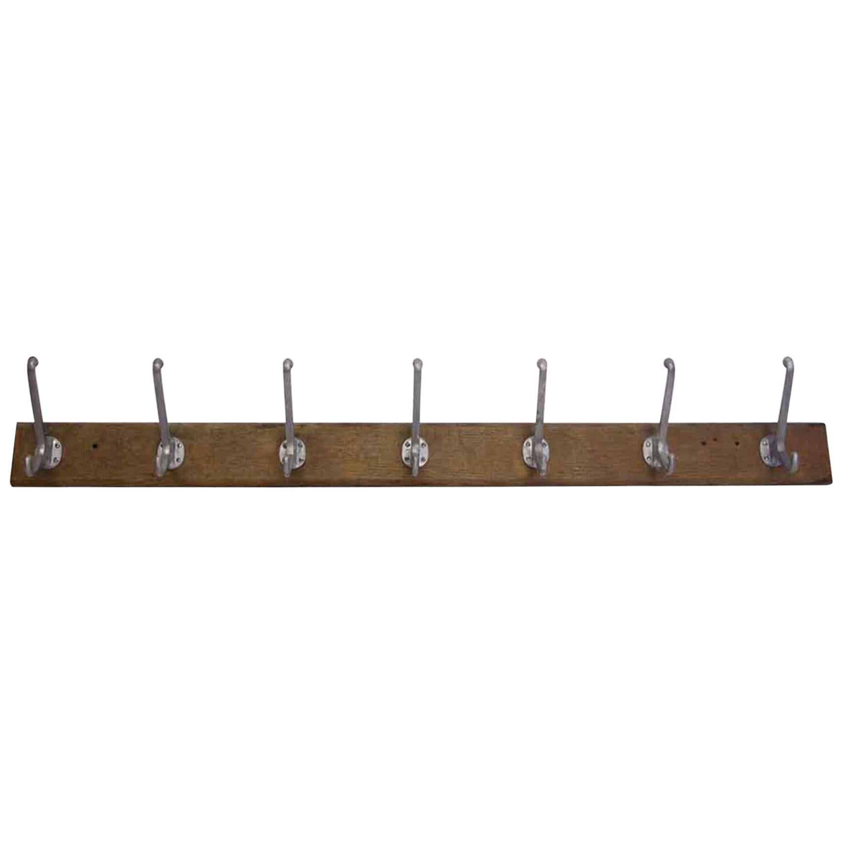 1990s Belgium Wall Mounted Coat Rack with Seven Hooks on a Wooden Plank