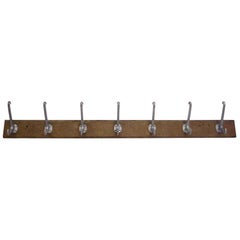 1990s Belgium Wall Mounted Coat Rack with Seven Hooks on a Wooden Plank