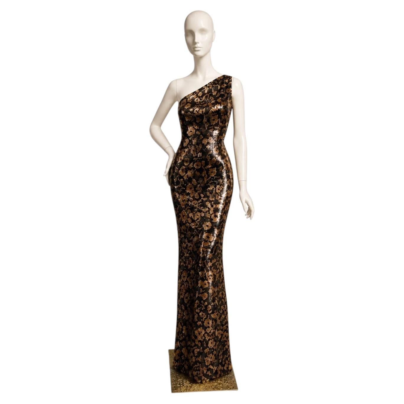 Pre-owned Harrods 1990s Bellville Sassoon Lorcan Mullany  Black Gold One-shoulder Gown