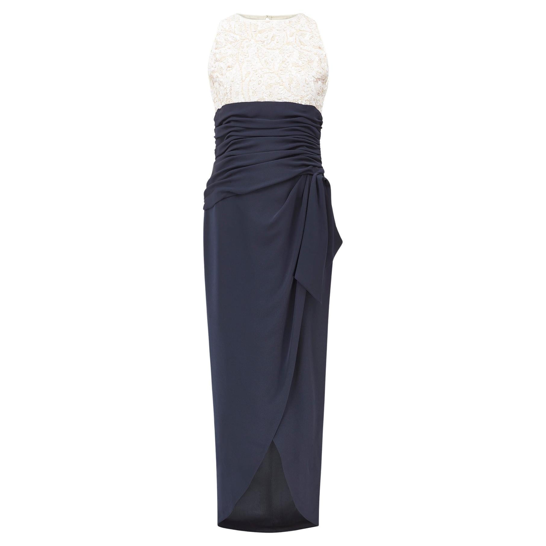 Vestido de lentejuelas azul marino y blanco acampanado Bellville Sassoon de los años 90 en venta