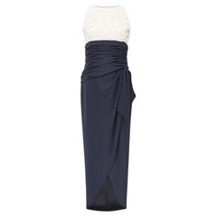 Bellville Sassoon robe froncée à sequins bleu marine et blanc, années 1990