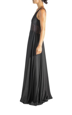 1990S Bereda Feredi Black Beaded Silk Empire Waist