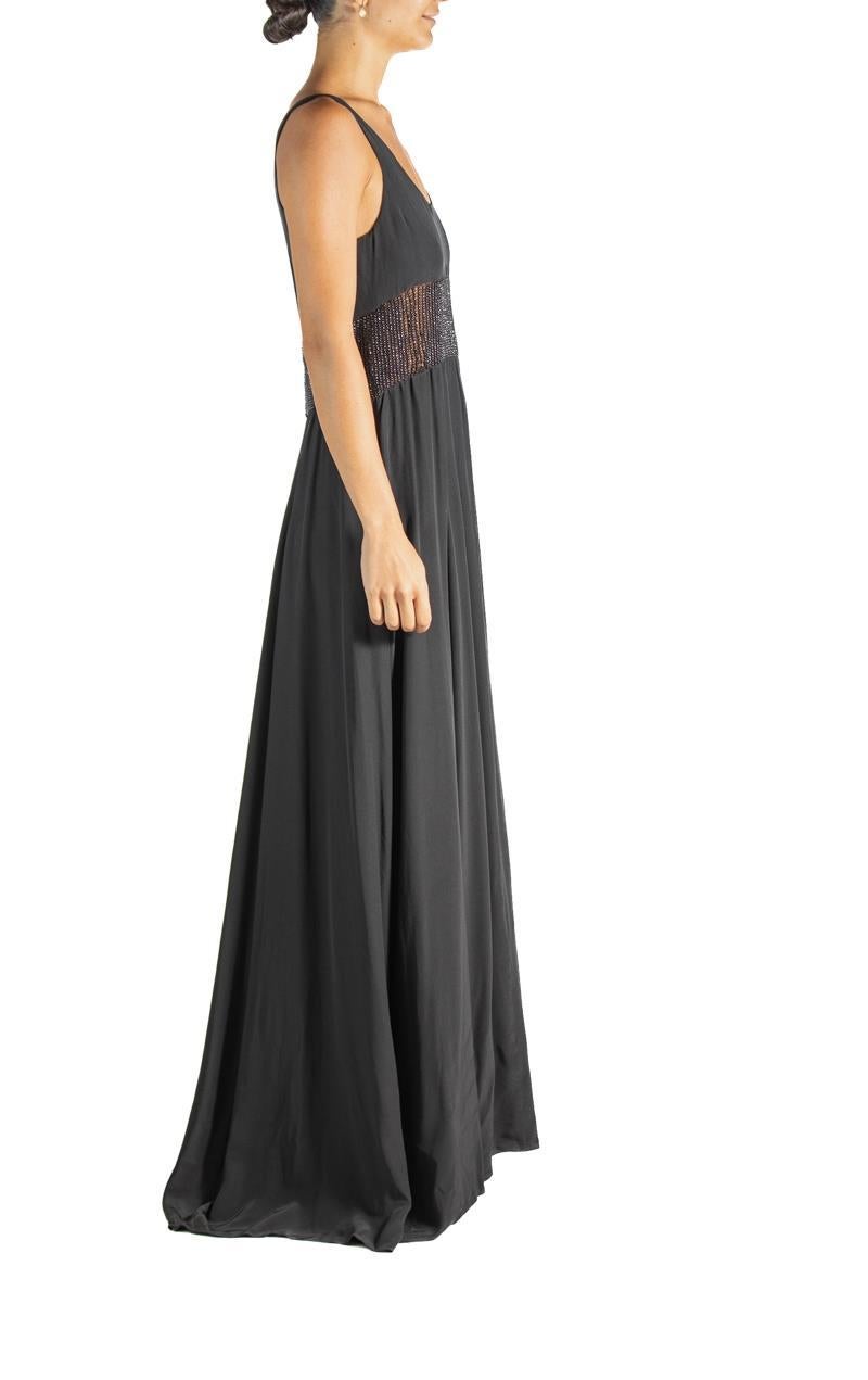 1990S Bereda Feredi Black Beaded Silk Empire Waist In Excellent Condition For Sale In New York, NY
