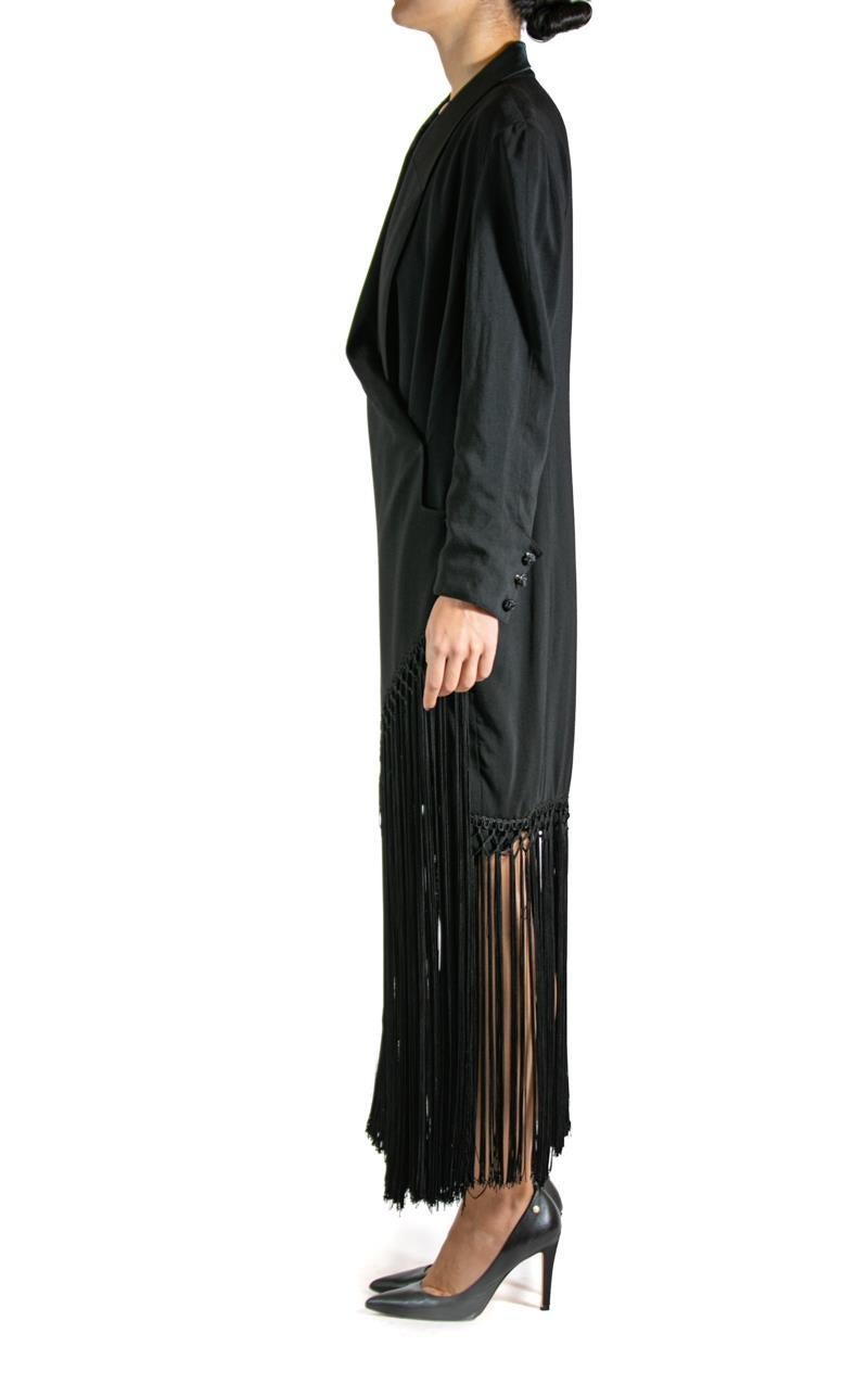 1990S BERNARD PERRIS Black Silk Cocktail Dress With Fringe In Good Condition For Sale In New York, NY