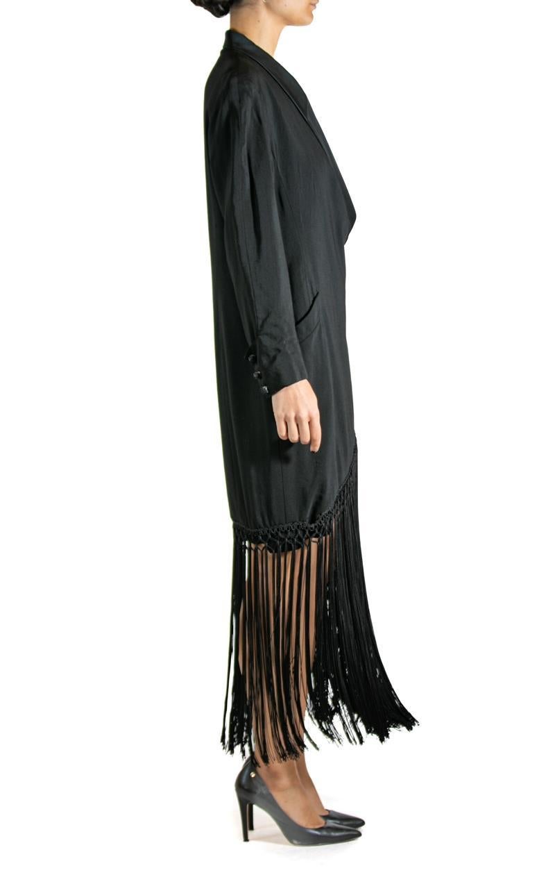 Women's 1990S BERNARD PERRIS Black Silk Cocktail Dress With Fringe For Sale