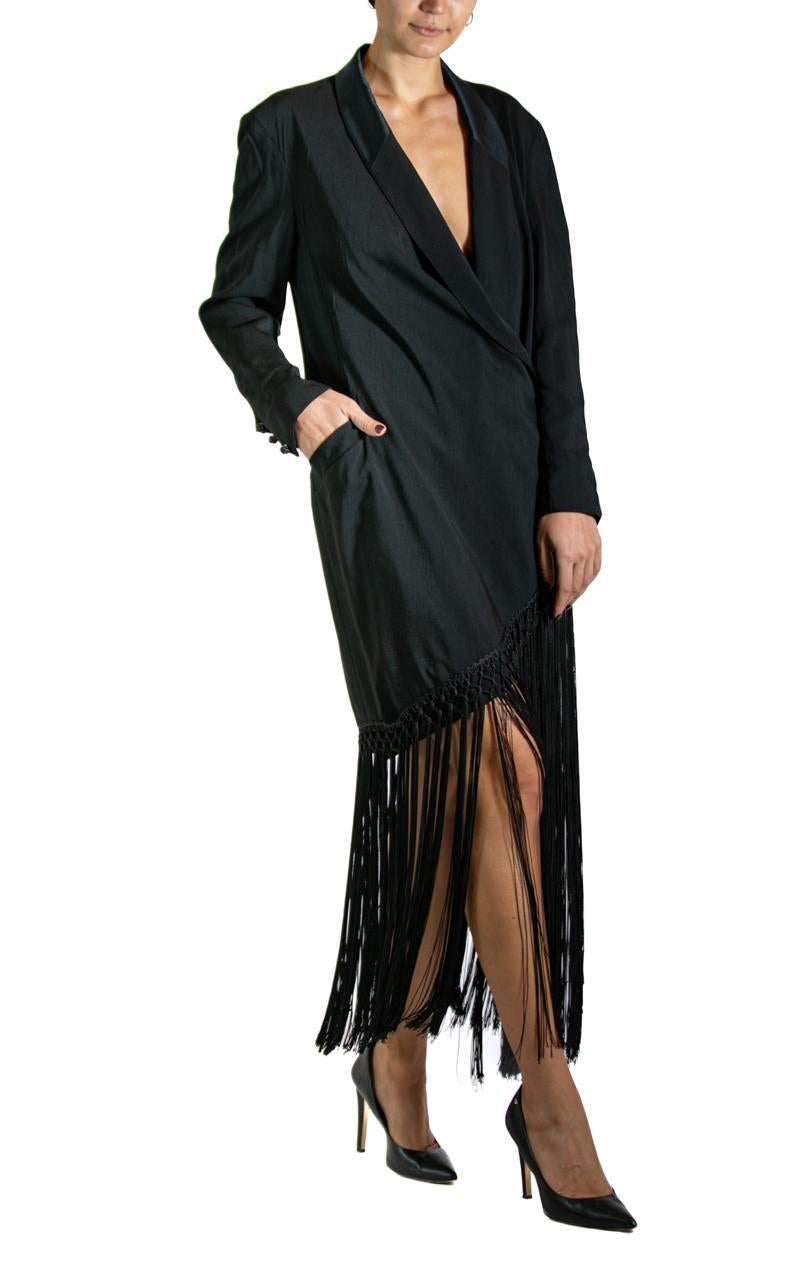 1990S BERNARD PERRIS Black Silk Cocktail Dress With Fringe For Sale 1