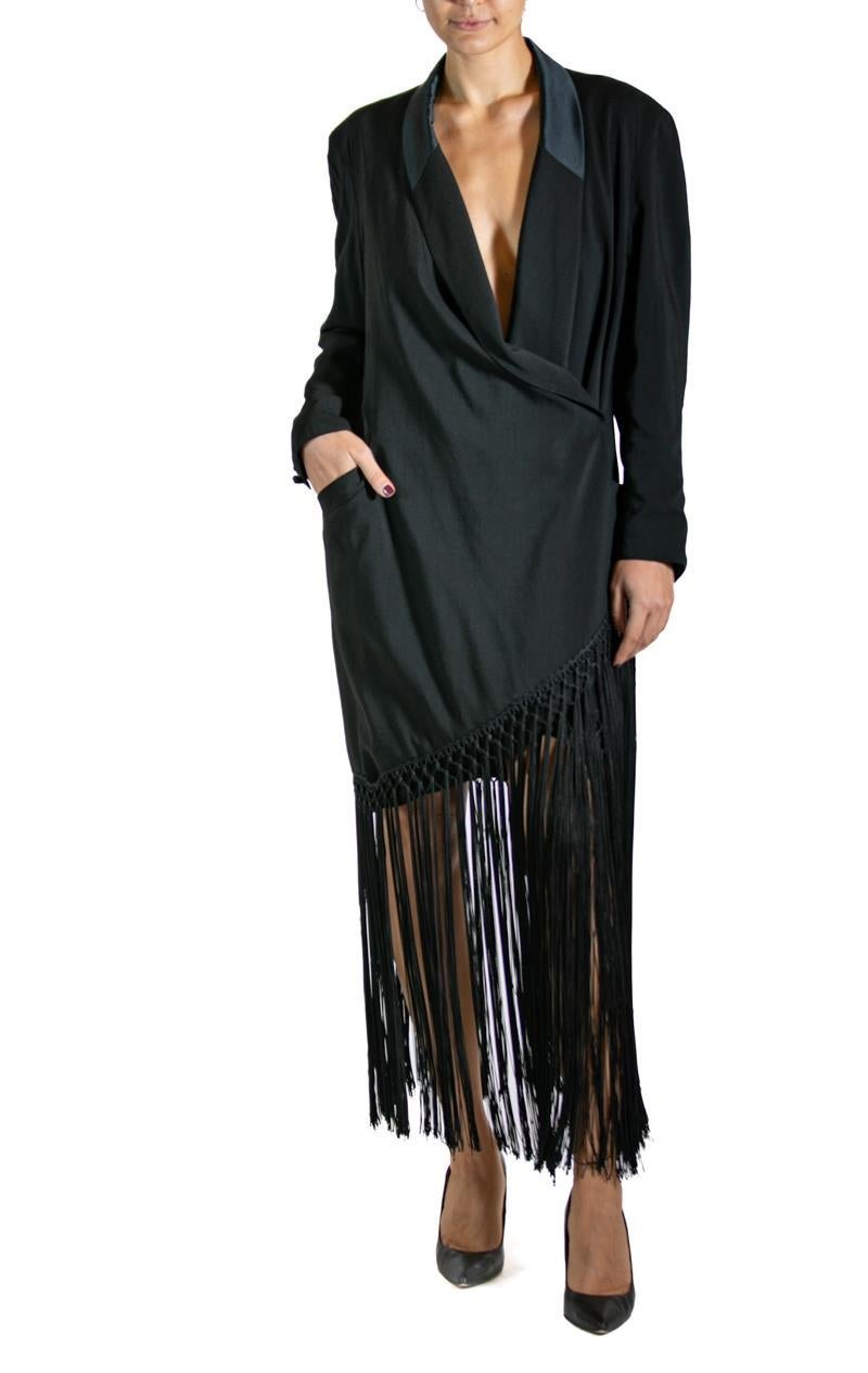 1990S BERNARD PERRIS Black Silk Cocktail Dress With Fringe For Sale 2