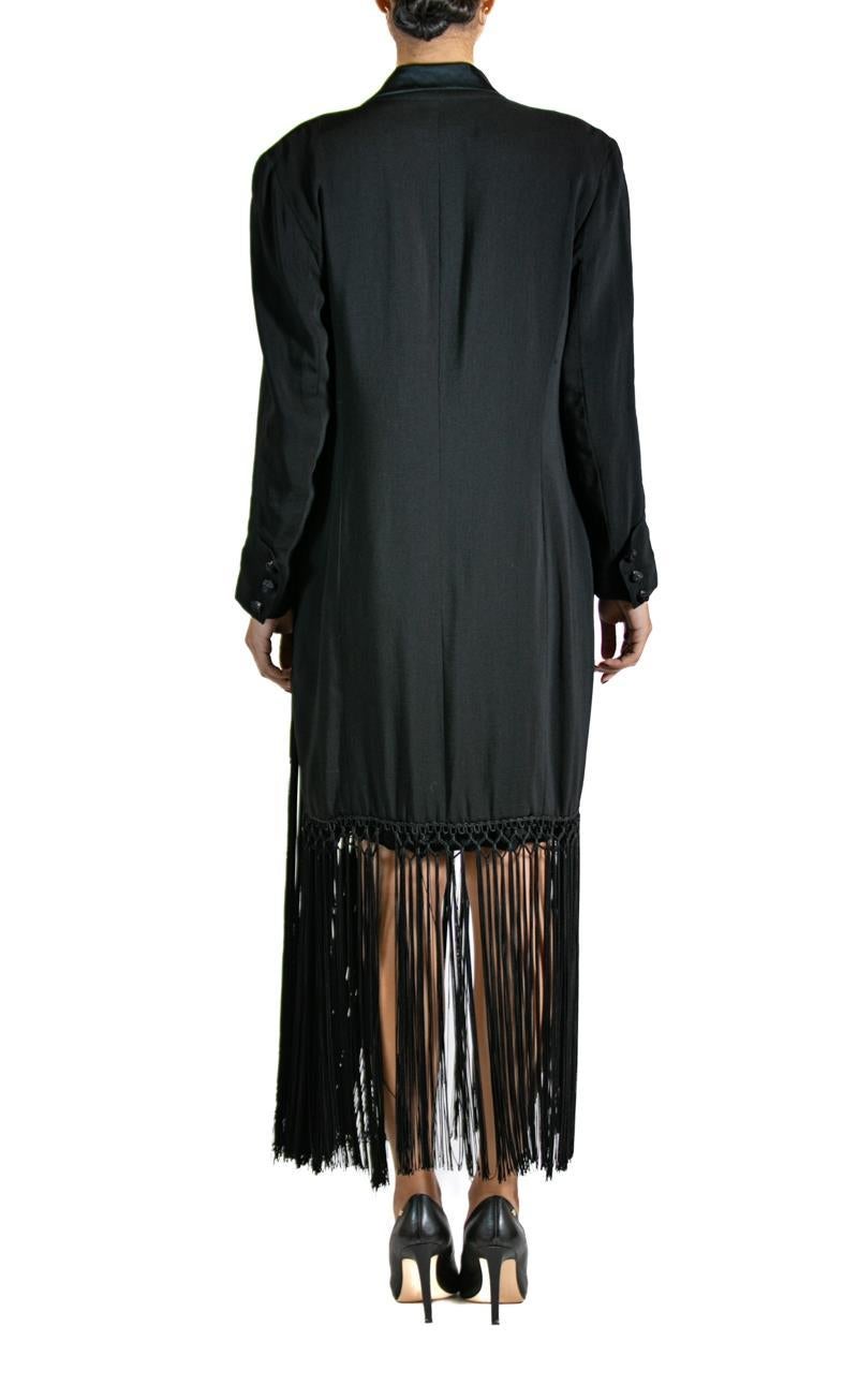 1990S BERNARD PERRIS Black Silk Cocktail Dress With Fringe For Sale 3