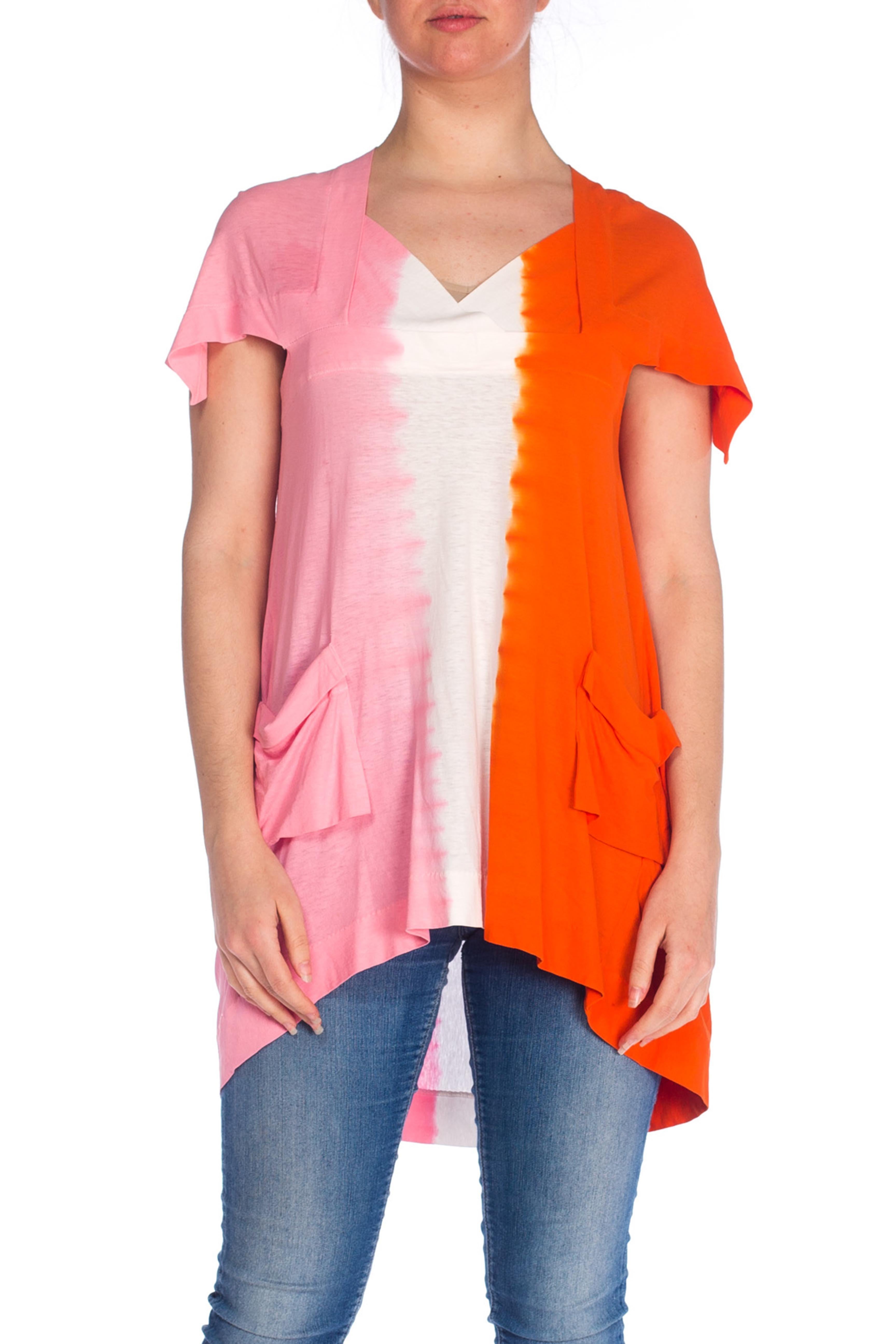 2000S BERNARD WILLHELM Pink & Orange Cotton Jersey Tie Dye Tunic Top