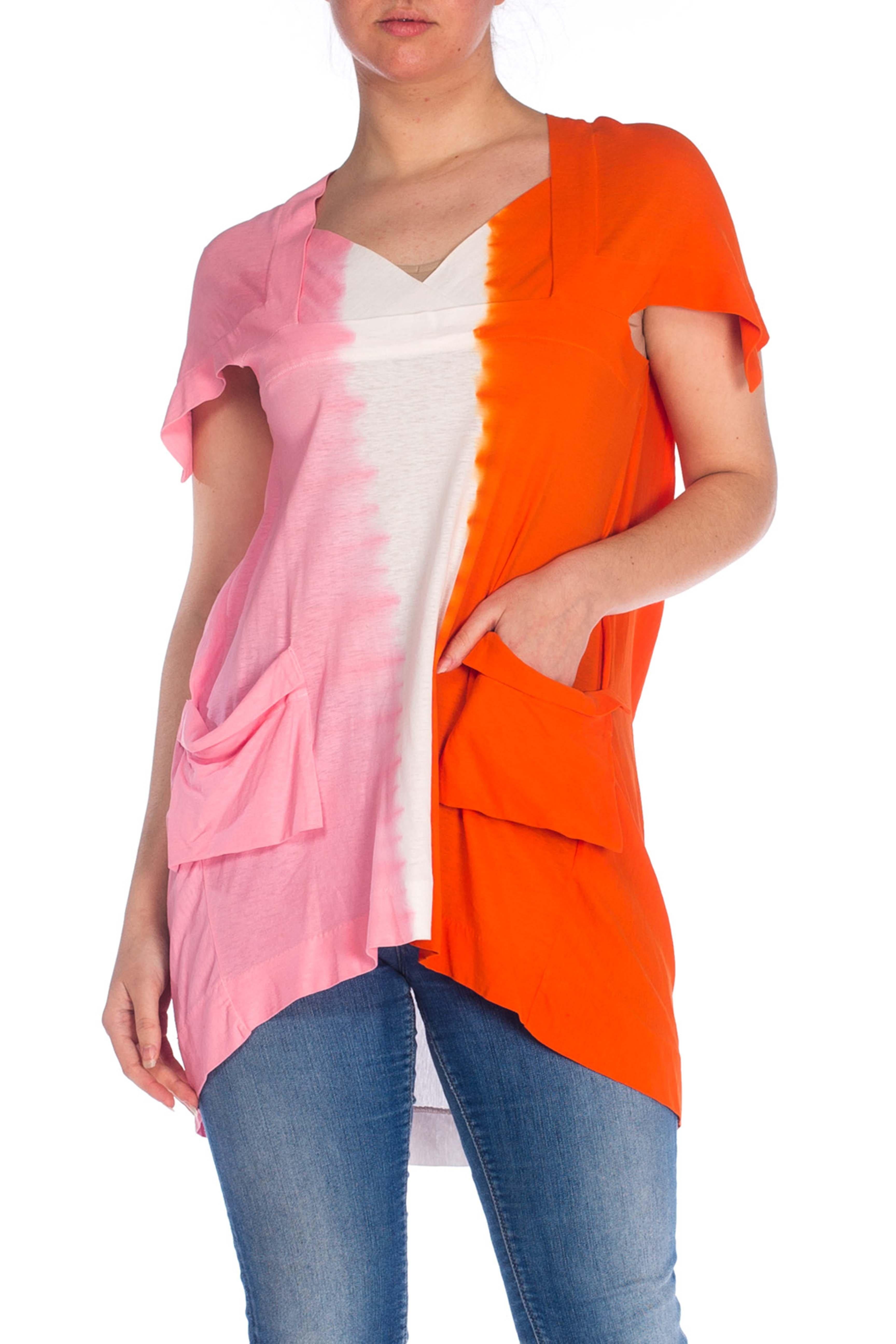 2000S Bernard Willhelm Pink & Orange Cotton Jersey Tie Dye Tunic Top2000S BERNAR In Excellent Condition In New York, NY