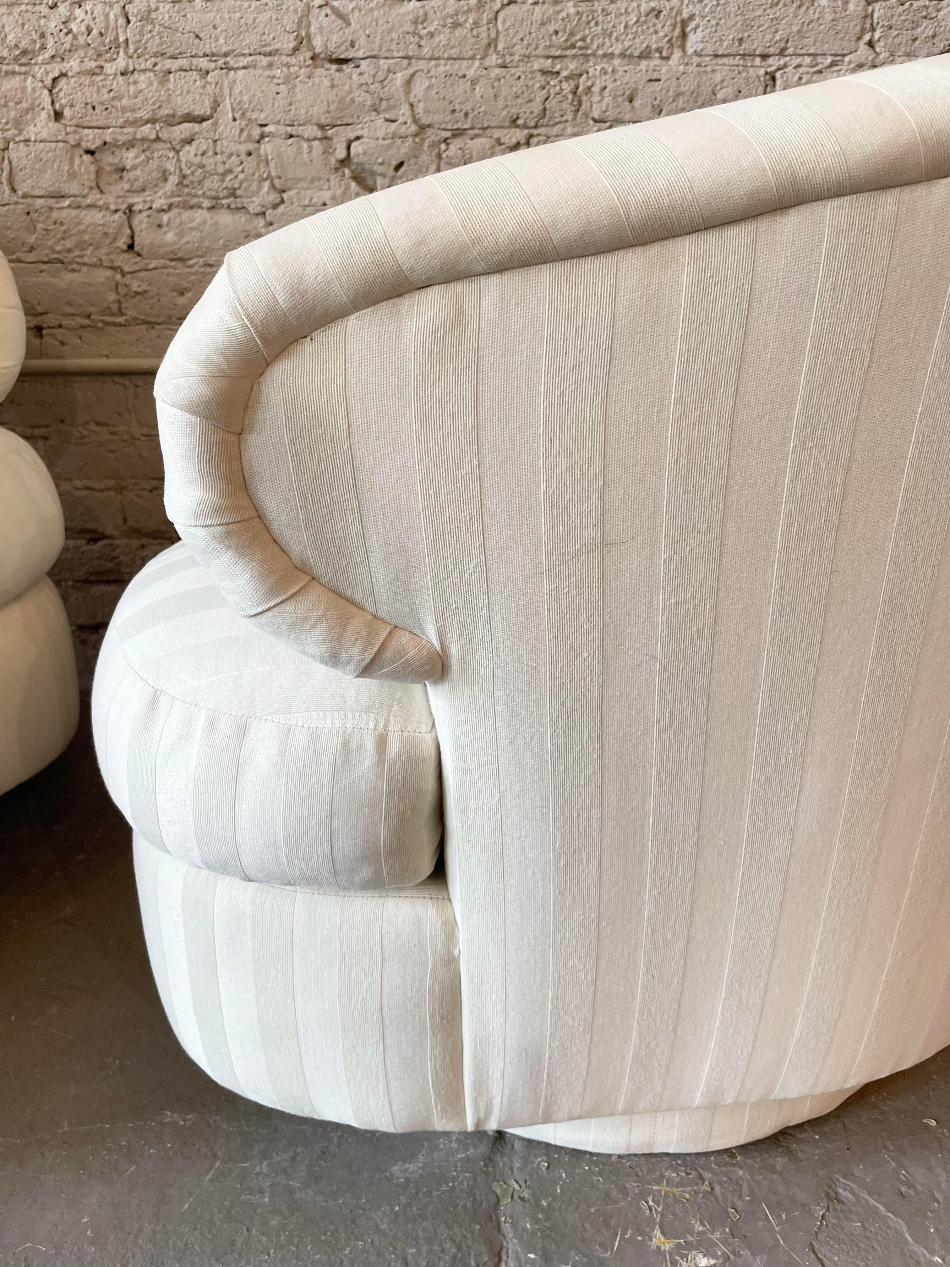 Late 20th Century 1990s Postmodern Bernhardt Curved Arm Swivel Chairs, a Pair For Sale