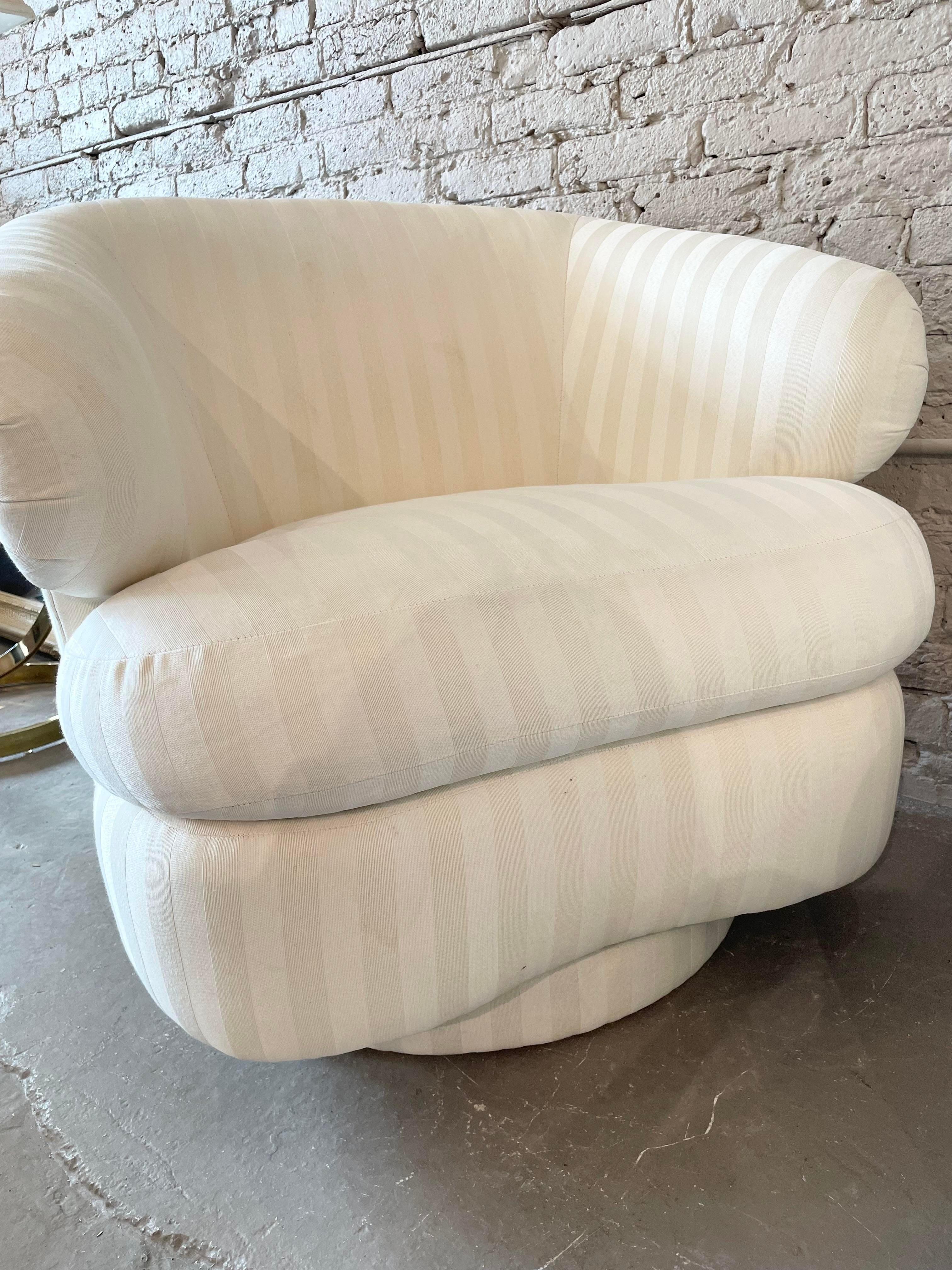 Fabric 1990s Postmodern Bernhardt Curved Arm Swivel Chairs, a Pair For Sale