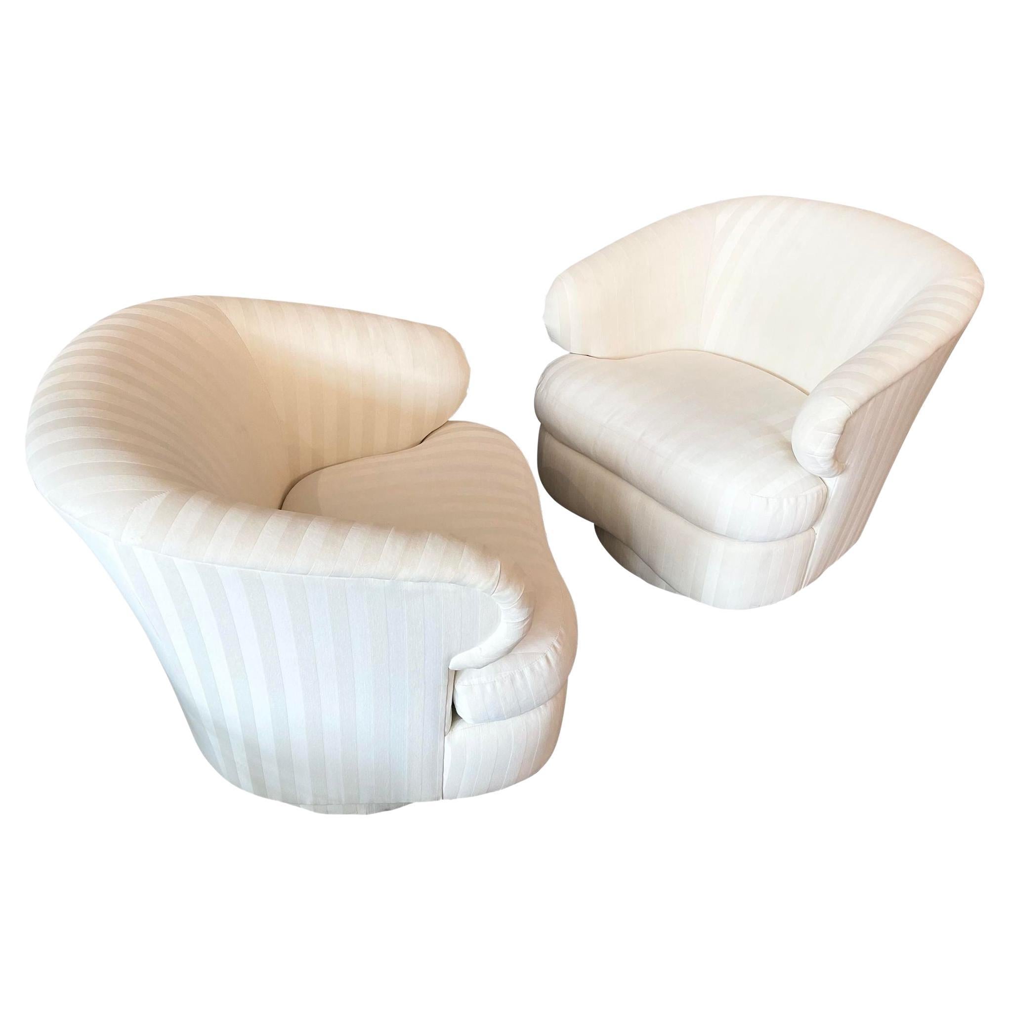 1990s Postmodern Bernhardt Curved Arm Swivel Chairs, a Pair For Sale
