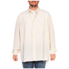 Vintage 1990S BERNINI Cream Rayon Blend Men's Oversized Long Sleeve Shirt
