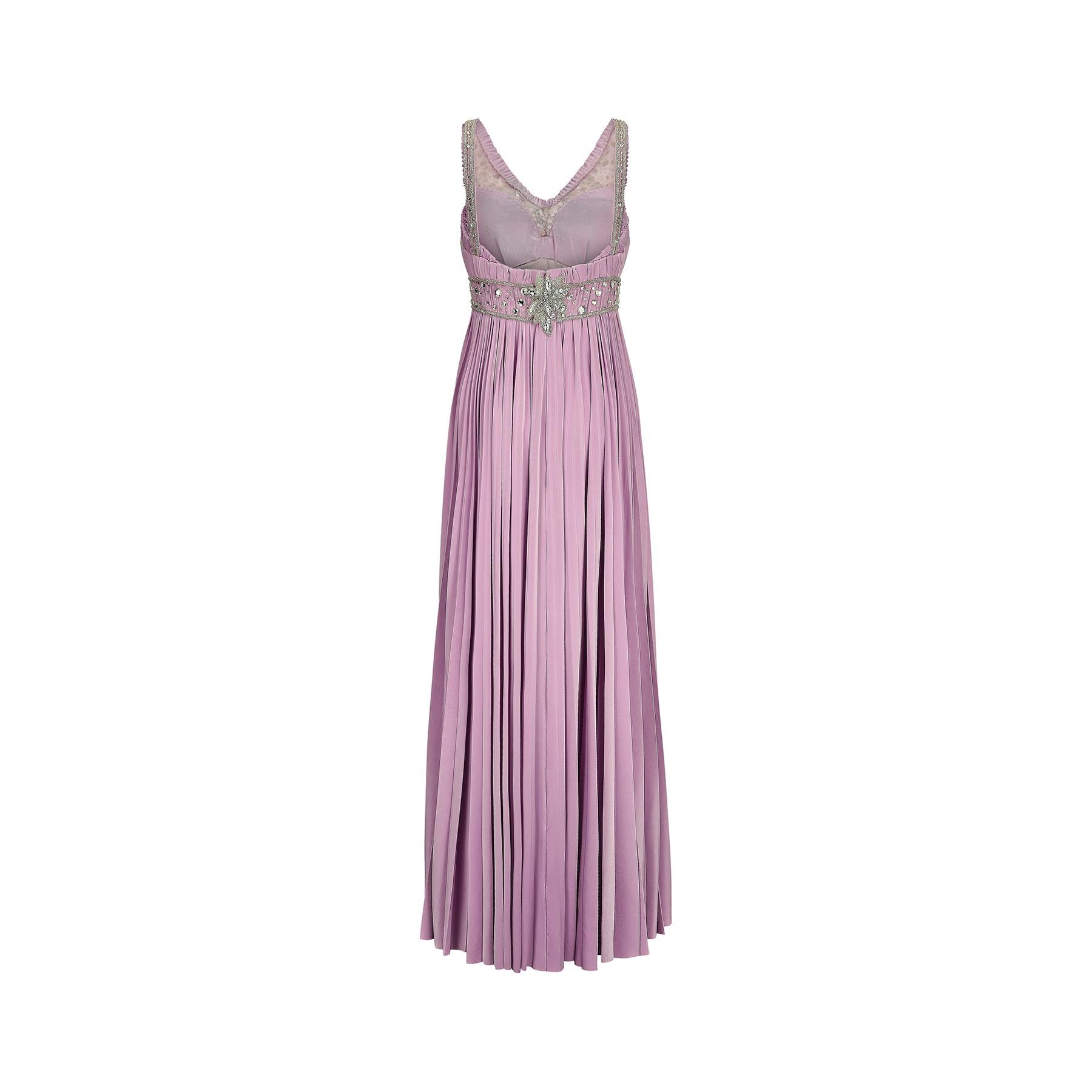 1990s Bespoke Lilac Crystal-Embellished Gown In Excellent Condition For Sale In London, GB