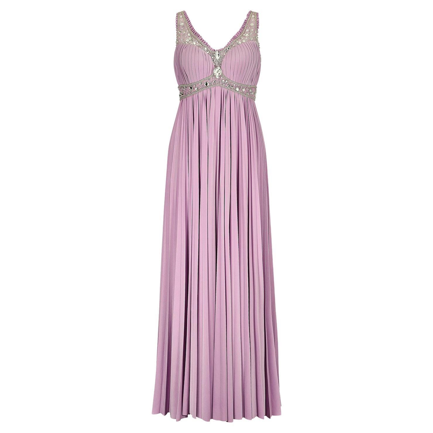 1990s Bespoke Lilac Crystal-Embellished Gown For Sale