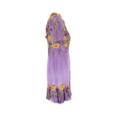 1990s Bespoke Purple Floral Embroidered Dress Jacket Suit