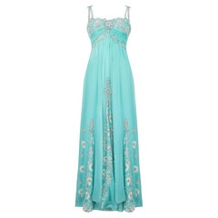 Vintage 1990s Bespoke Turquoise Sequinned and Embroidered Dress