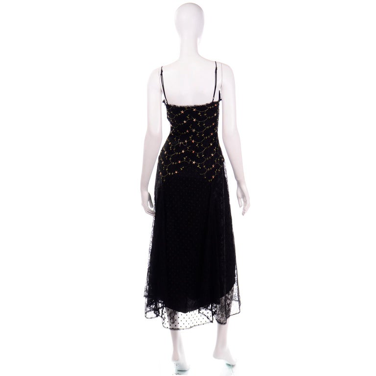 1990s Betsey Johnson Black Dot Lace Vintage Evening Dress w Floral ...