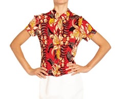 1990S BETSEY JOHNSON Burgandy & Cream Rayon Lycra Hawaiian Tropical Shirt