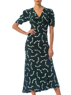 1990S Betsey Johnson Dark Green Bias Cut Rayon Blend Style Dress