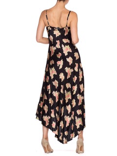 1990'S BETSEY JOHNSON Bias Cut High-Low Floral Rose Slip Dress